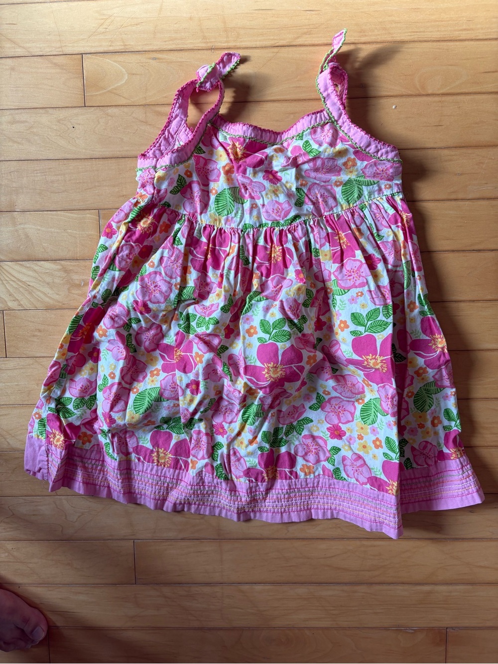 Carter's Pink Floral Sundress with Green Leaf Print